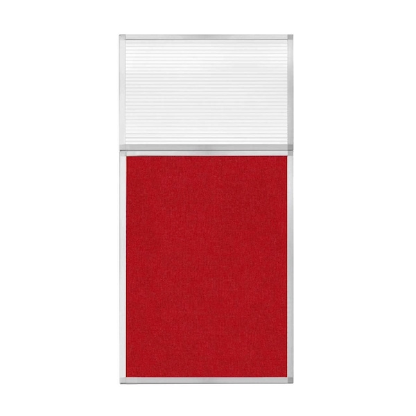 Hush Panel Configurable Cubicle Partition 3' x 6' W/ Window Red Fabric Clear Fluted Window